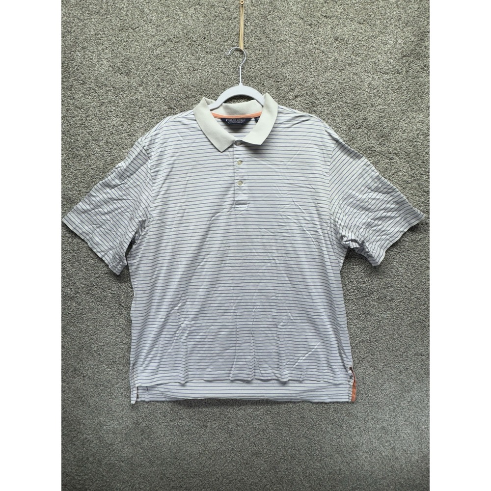 Polo Golf Ralph Lauren XL White Blue Striped Pima Cotton Polo Shirt Mens